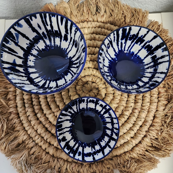 West Elm Indigo and White Ceramic Bowl Trio - Picture 3 of 7